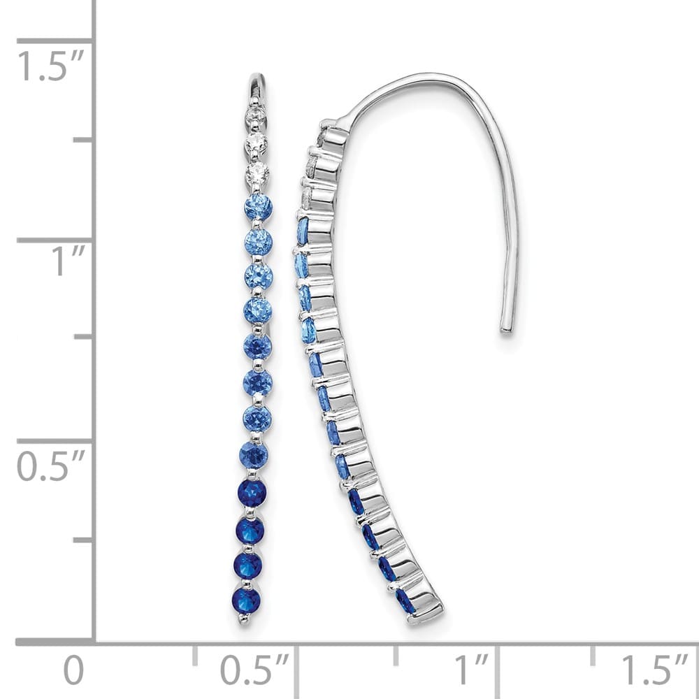 14K White Gold Ombre Sapphire and Diamond Drop Wire 35 x 2 mm Earrings, view 4 of 4