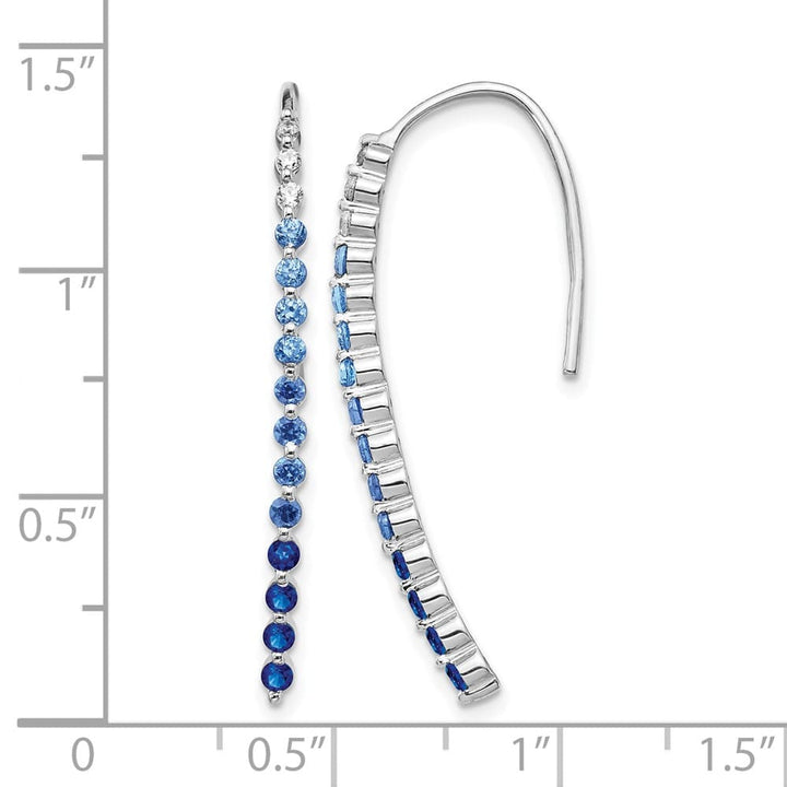 14K White Gold Ombre Sapphire and Diamond Drop Wire 35 x 2 mm Earrings, view 4 of 4