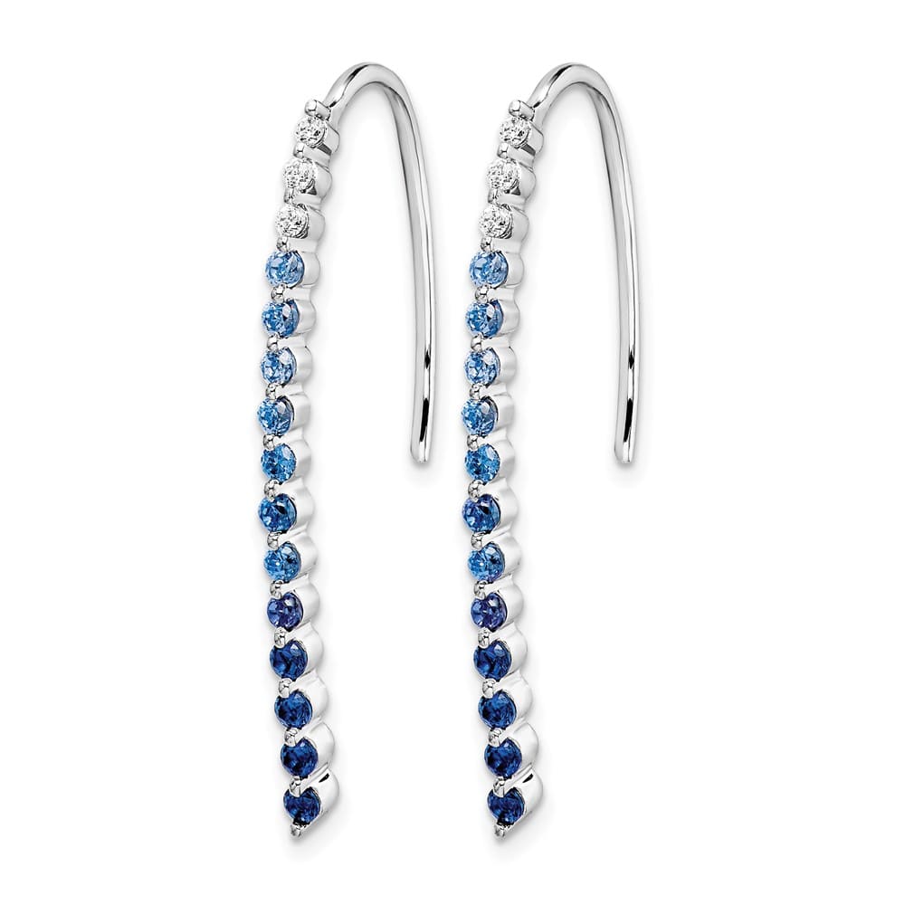 14K White Gold Ombre Sapphire and Diamond Drop Wire 35 x 2 mm Earrings, view 2 of 4