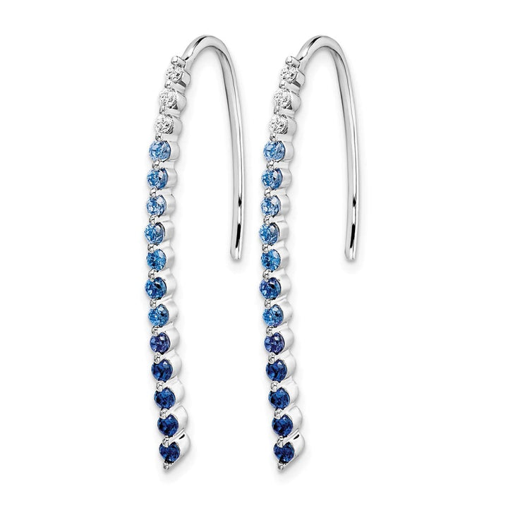 14K White Gold Ombre Sapphire and Diamond Drop Wire 35 x 2 mm Earrings, view 2 of 4