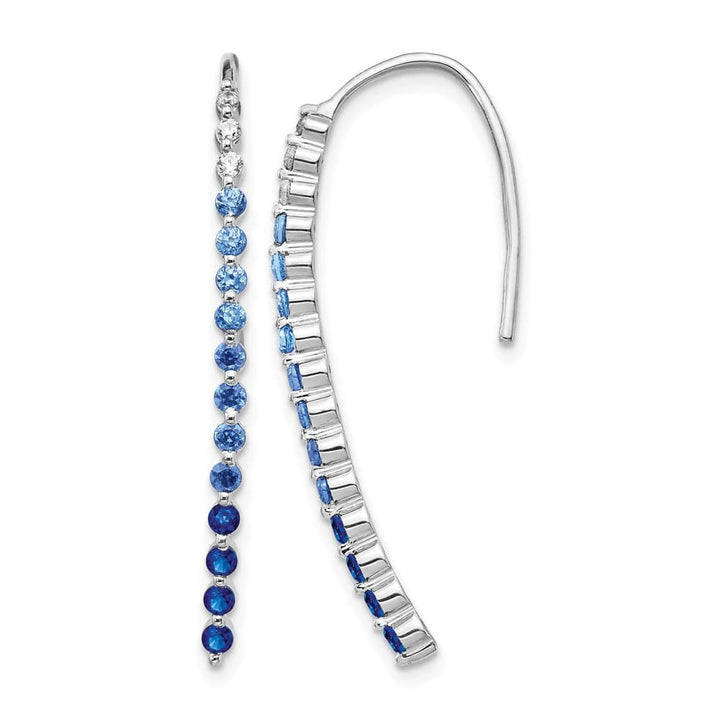 14K White Gold Ombre Sapphire and Diamond Drop Wire 35 x 2 mm Earrings, view 1 of 4