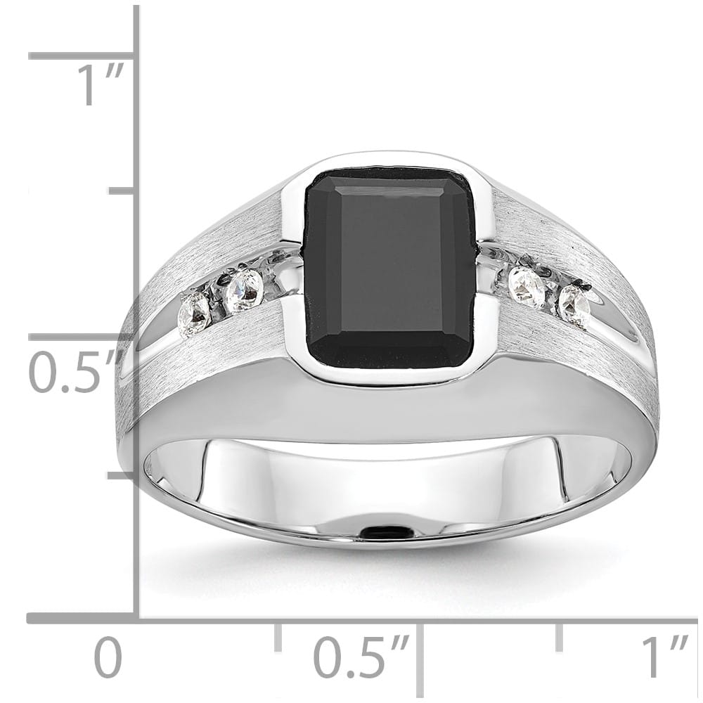 14k White Gold Onyx and I1 Quality Diamond Men's Ring