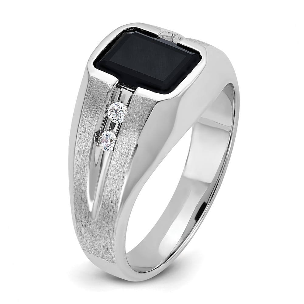 14k White Gold Onyx and I1 Quality Diamond Men's Ring