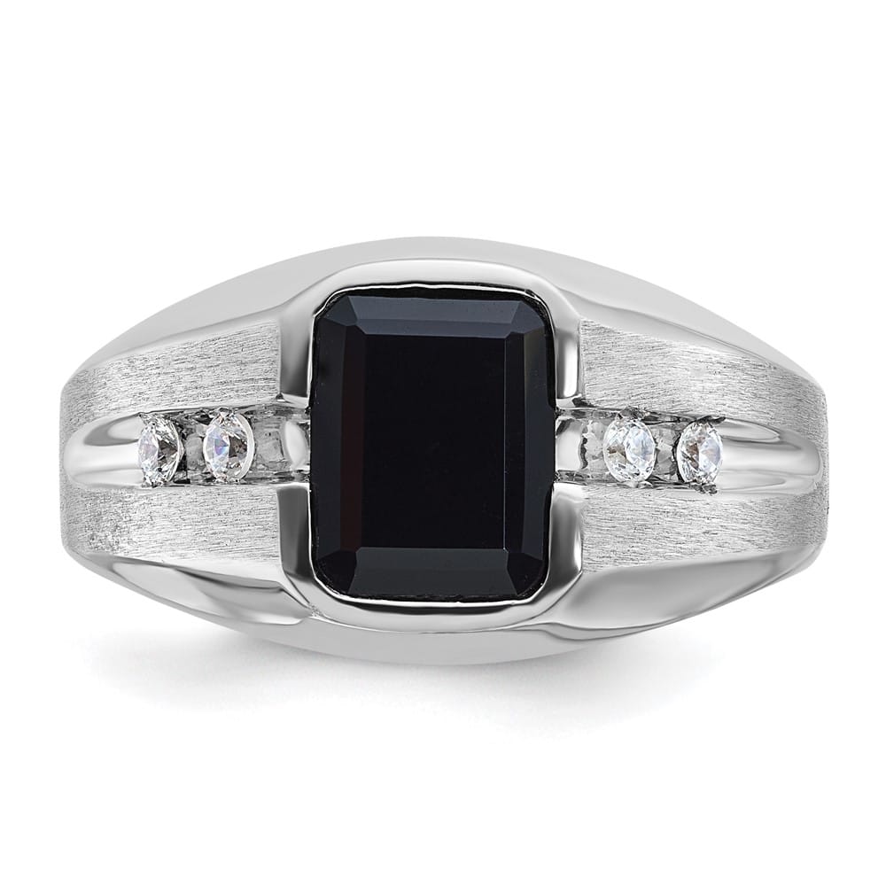 14k White Gold Onyx and I1 Quality Diamond Men's Ring