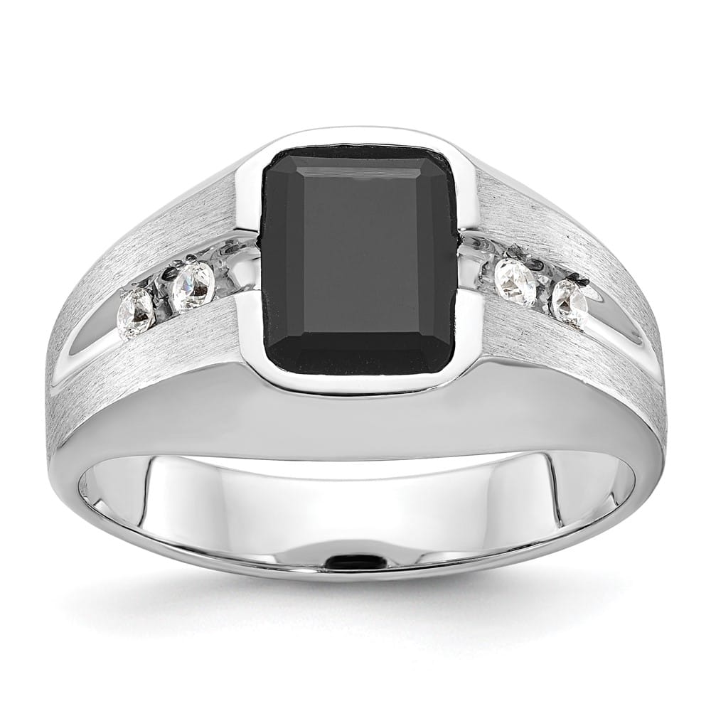 14k White Gold Onyx and I1 Quality Diamond Men's Ring