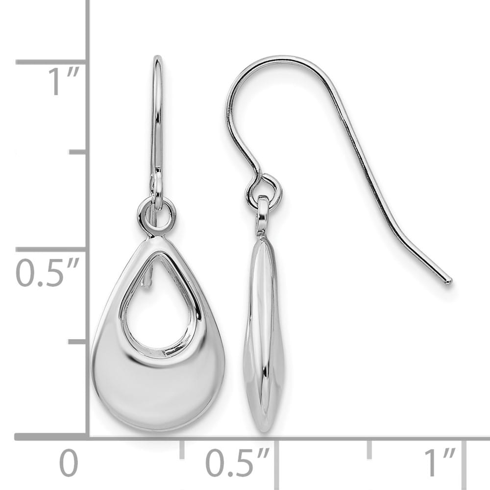 14K White Gold Open Teardrop Hollow Dangle French Hook Earrings, view 4 of 4