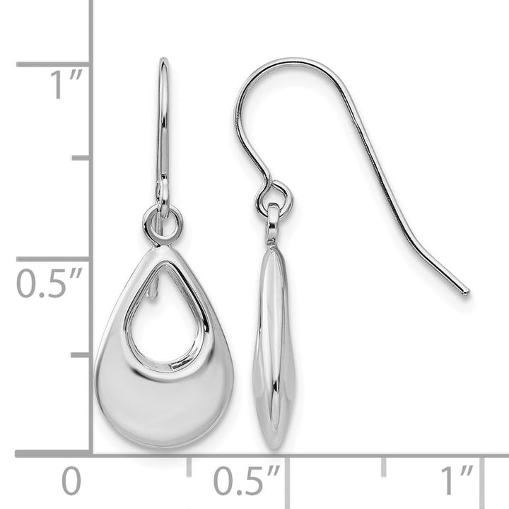 14K White Gold Open Teardrop Hollow Dangle French Hook Earrings, view 4 of 4