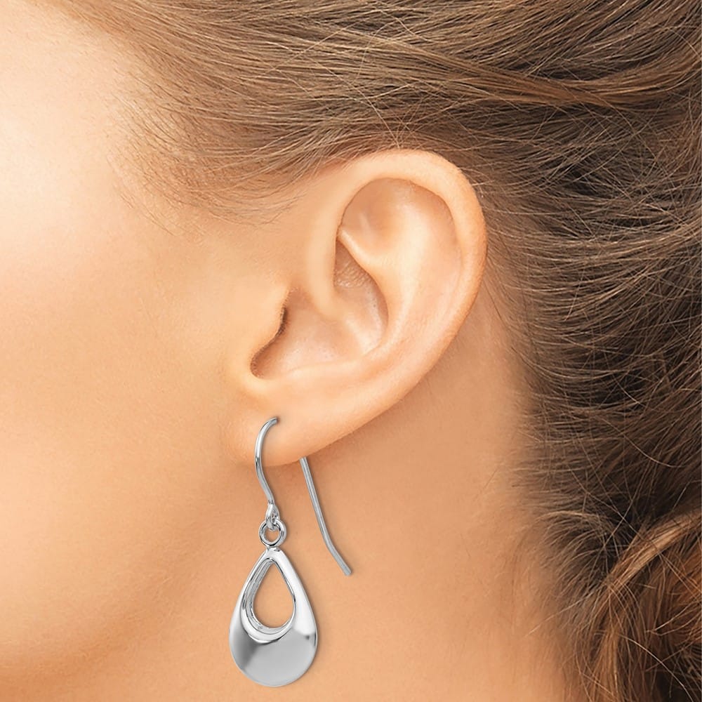 14K White Gold Open Teardrop Hollow Dangle French Hook Earrings, view 3 of 4