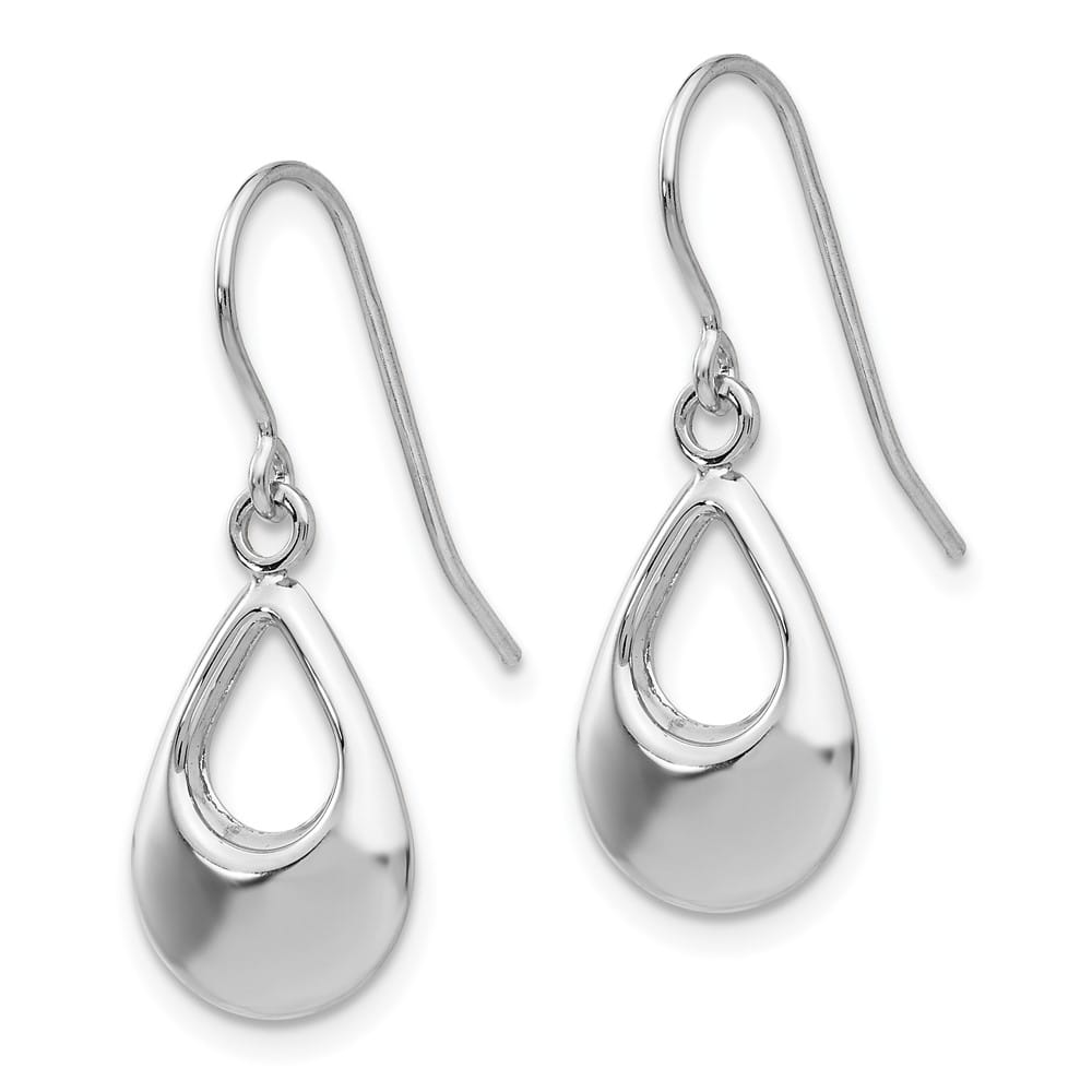 14K White Gold Open Teardrop Hollow Dangle French Hook Earrings, view 2 of 4