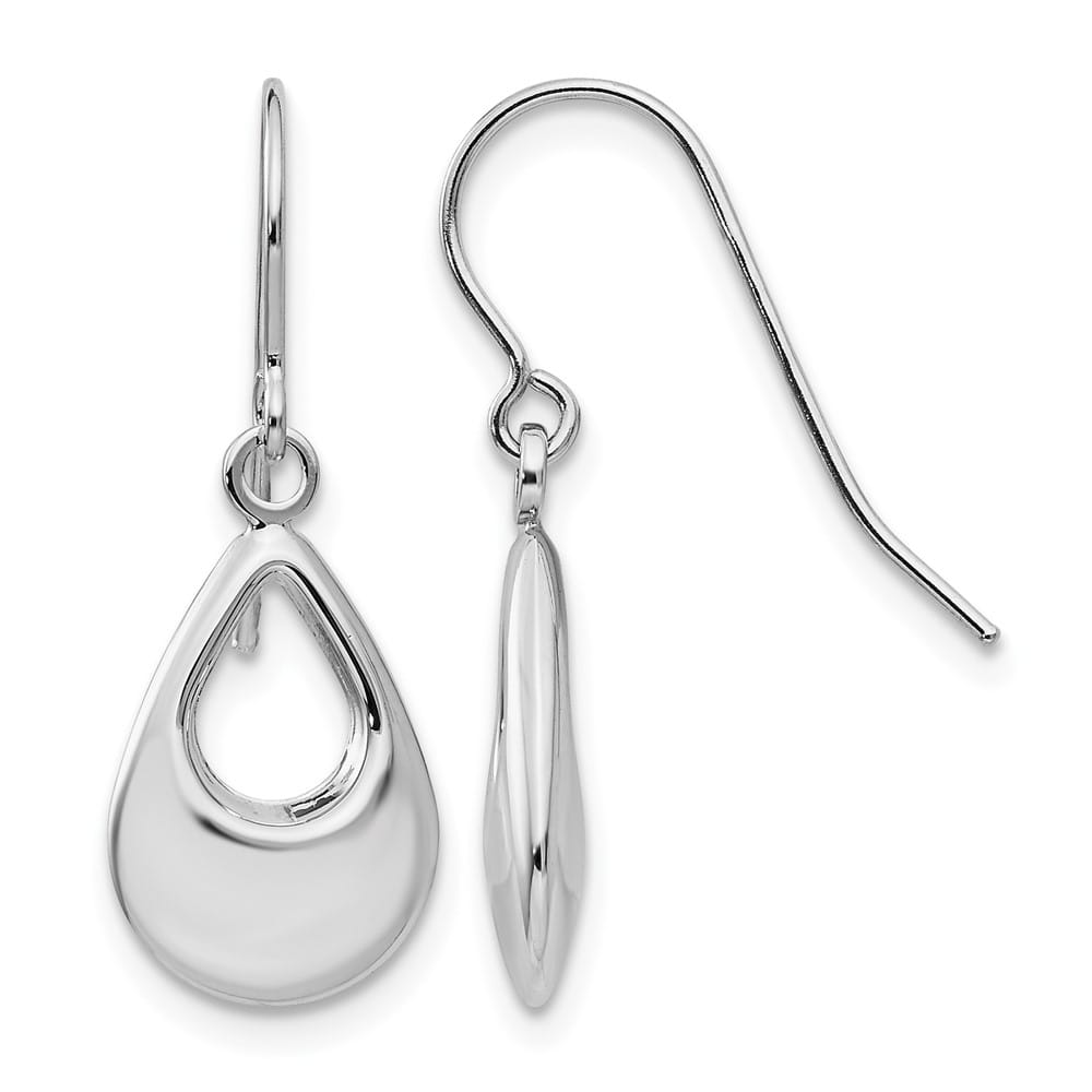 14K White Gold Open Teardrop Hollow Dangle French Hook Earrings, view 1 of 4