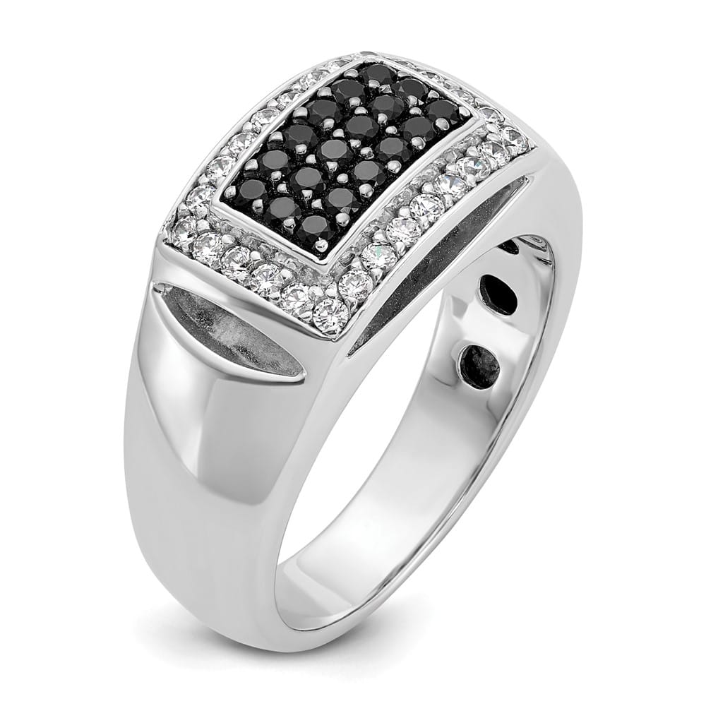 14k White Gold -Out I1 Quality Black and White Diamond Men's Ring
