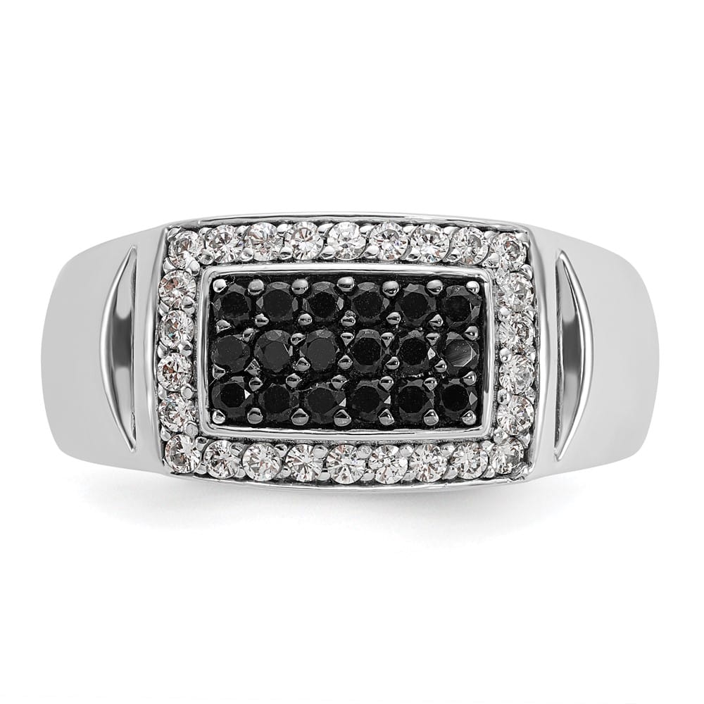 14k White Gold -Out I1 Quality Black and White Diamond Men's Ring