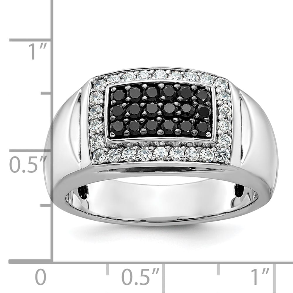 14k White Gold -Out I1 Quality Black and White Diamond Men's Ring