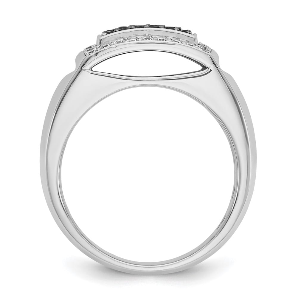 14k White Gold -Out I1 Quality Black and White Diamond Men's Ring