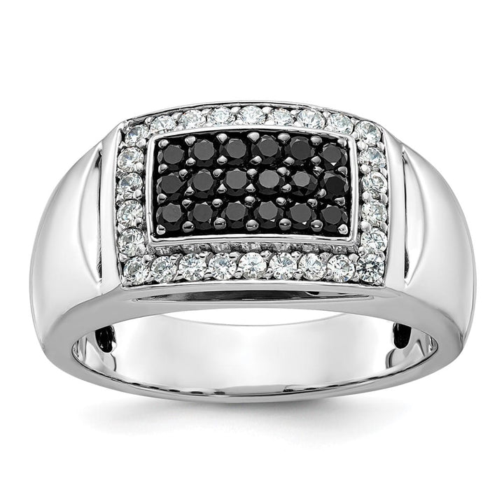 14k White Gold -Out I1 Quality Black and White Diamond Men's Ring