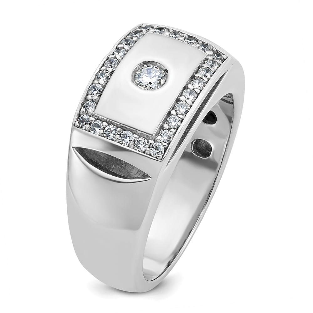 14k White Gold -Out I1 Quality Diamond Rectangle Men's Ring