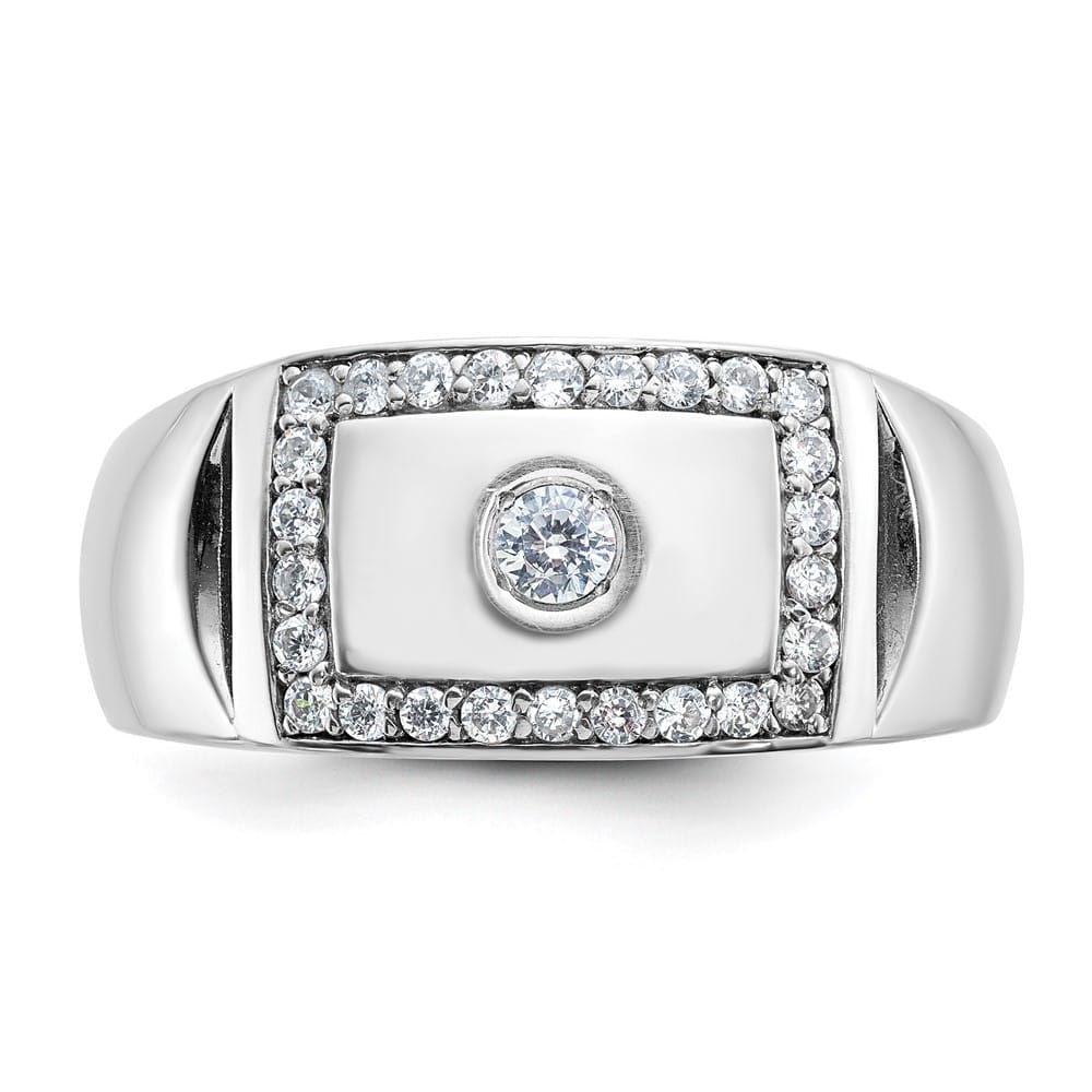 14k White Gold -Out I1 Quality Diamond Rectangle Men's Ring