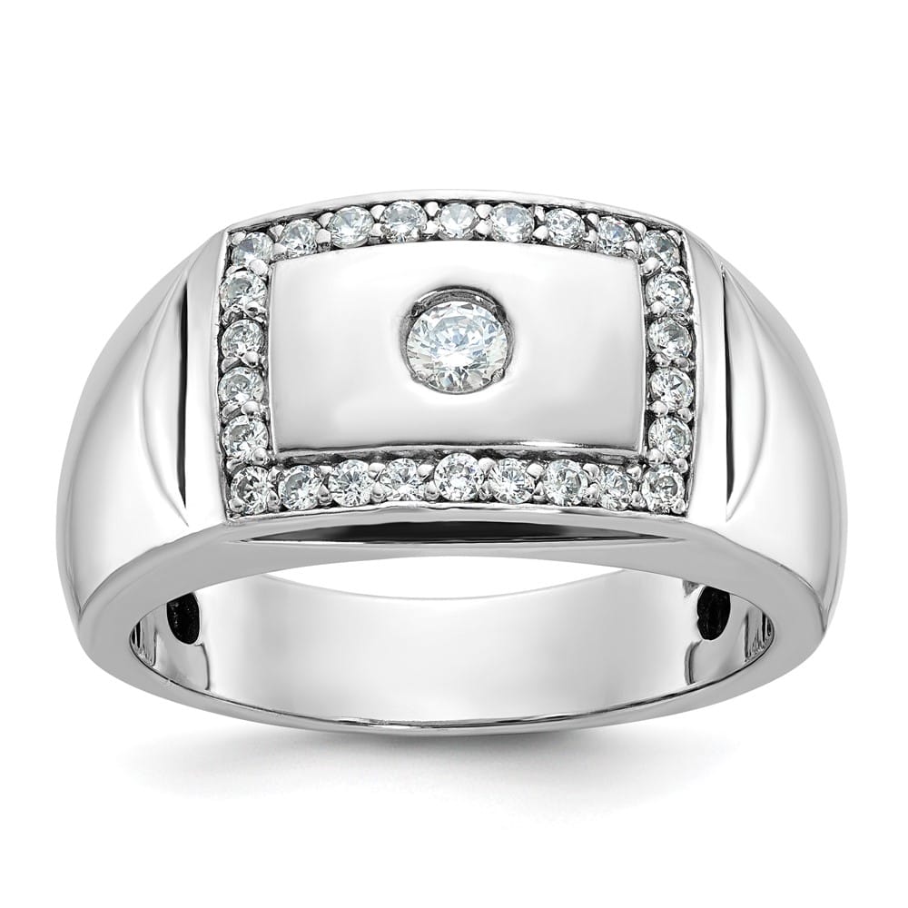 14k White Gold -Out I1 Quality Diamond Rectangle Men's Ring