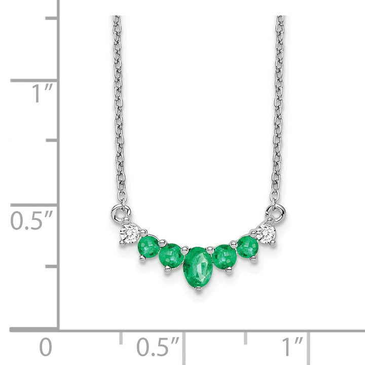 14K White Gold Oval and Round Emerald and Diamond 18 inch Necklace