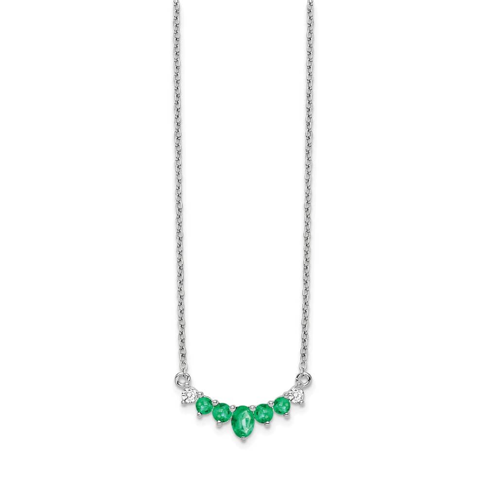 14K White Gold Oval and Round Emerald and Diamond 18 inch Necklace