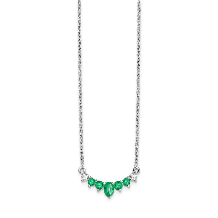 14K White Gold Oval and Round Emerald and Diamond 18 inch Necklace