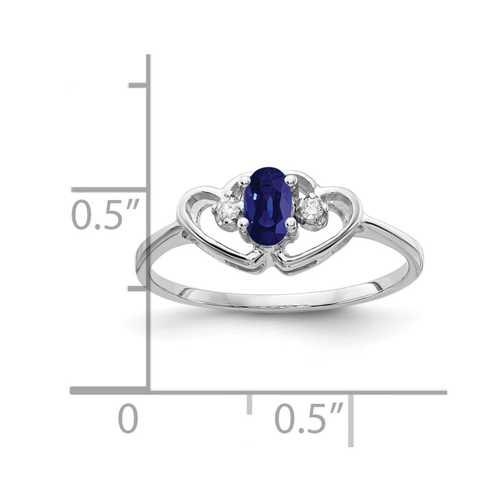 14k White Gold Oval Blue Sapphire and Diamond Two Hearts Ring