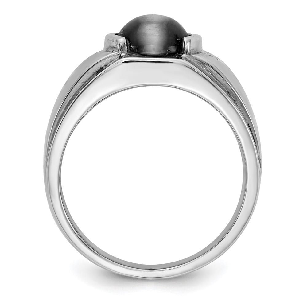 14k White Gold Oval Cats Eye and SI2/SI3 Diamond Men's Ring