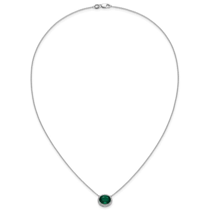 14K White Gold Oval Lab Created Emerald Diamond 18 inch Necklace