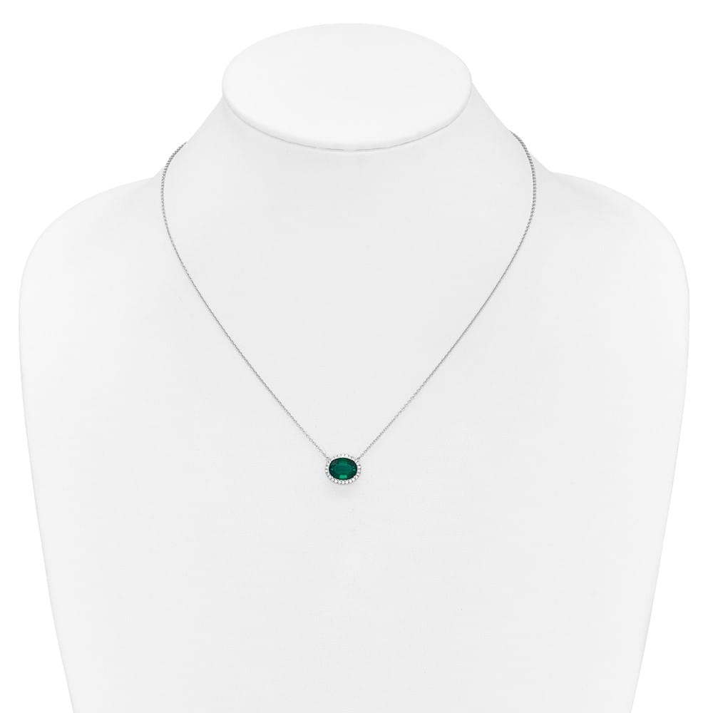 14K White Gold Oval Lab Created Emerald Diamond 18 inch Necklace