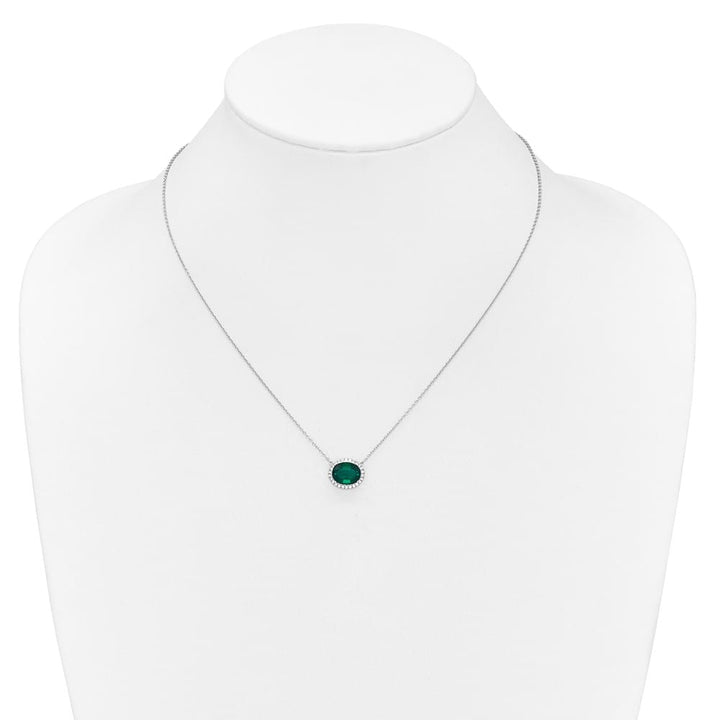 14K White Gold Oval Lab Created Emerald Diamond 18 inch Necklace