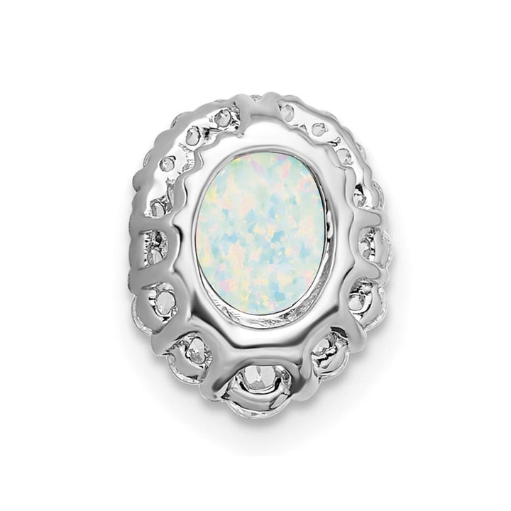 14K White Gold Oval Lab Created Opal and Diamond Halo Chain Slide
