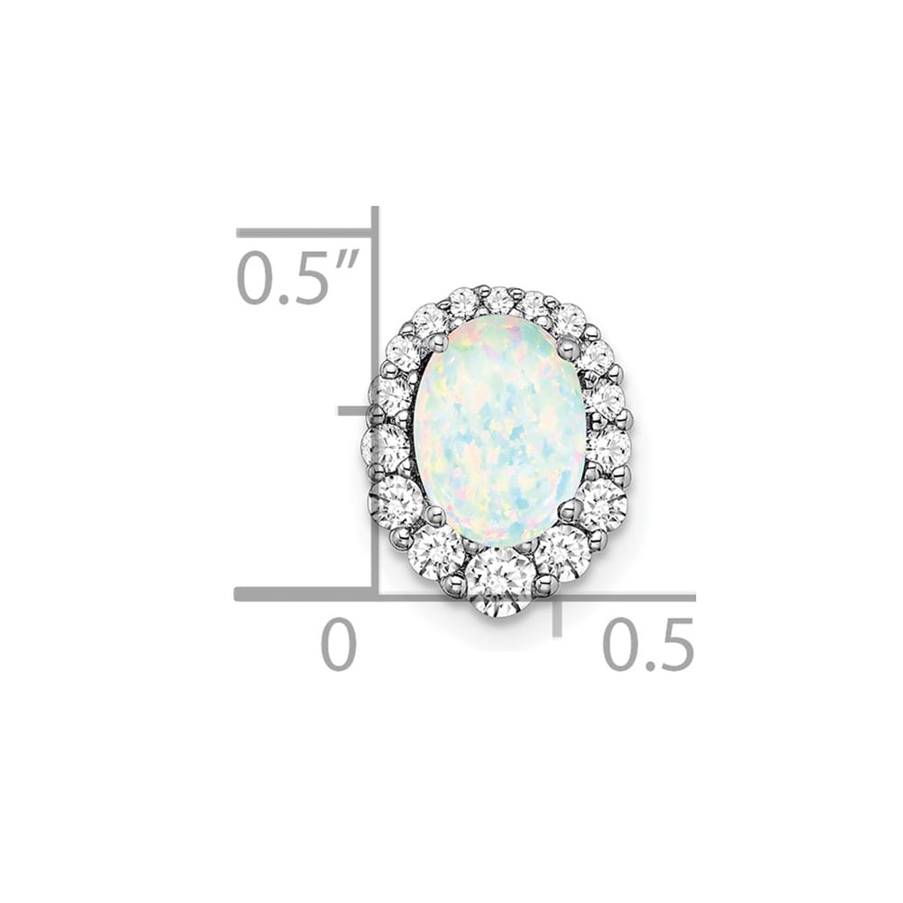 14K White Gold Oval Lab Created Opal and Diamond Halo Chain Slide