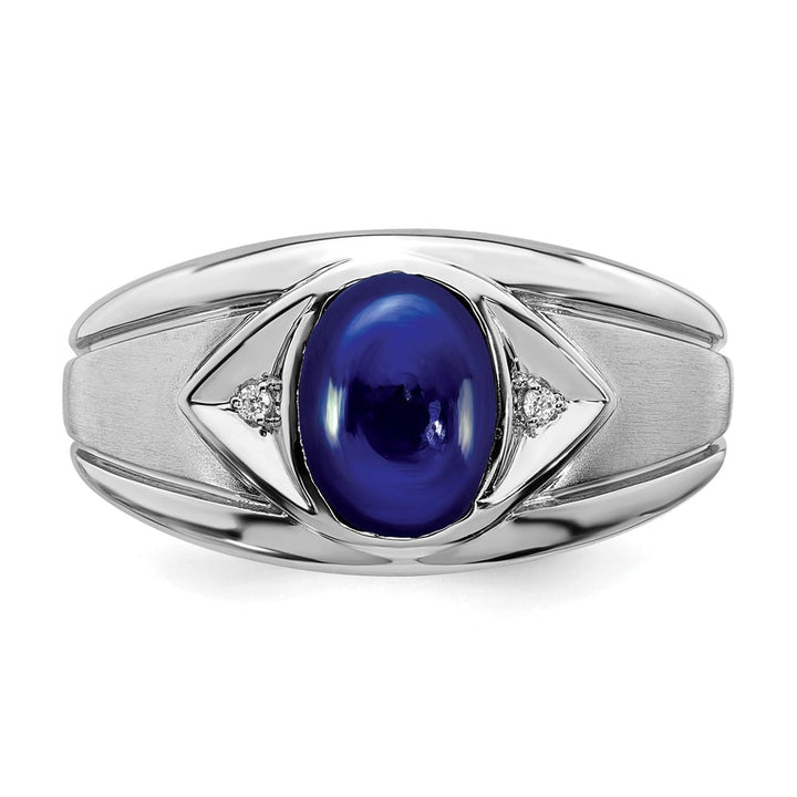 14k White Gold Oval Lab-Created Sapphire Diamond Men's Ring