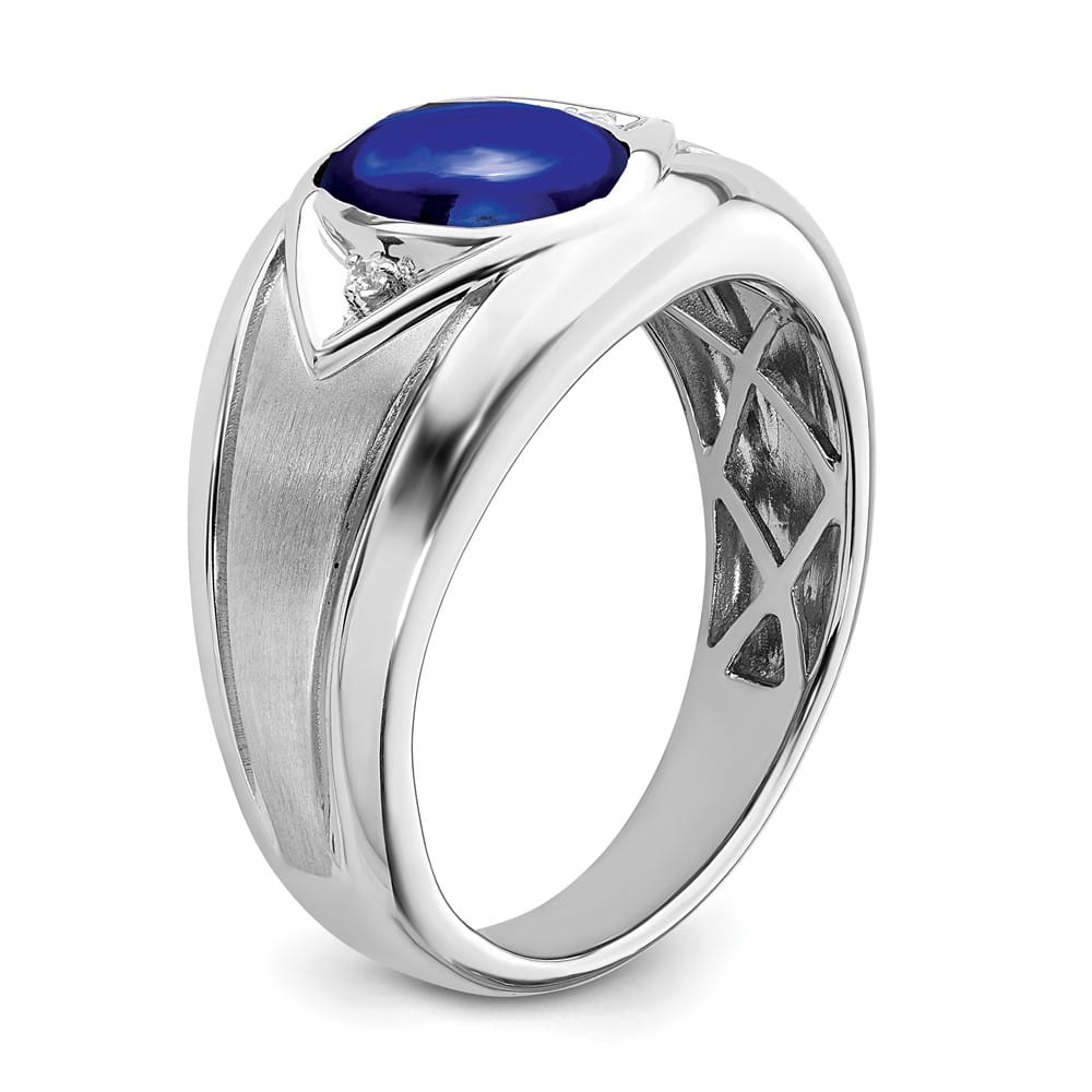 14k White Gold Oval Lab-Created Sapphire Diamond Men's Ring