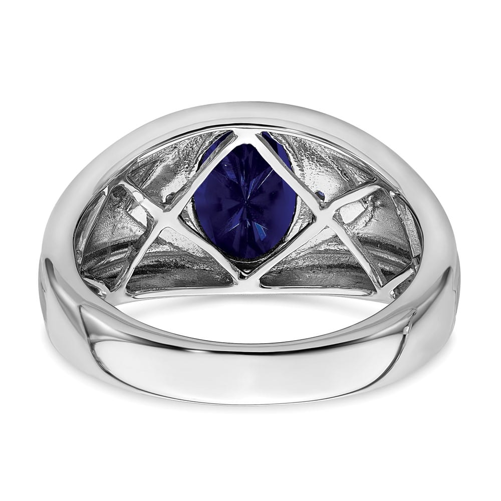 14k White Gold Oval Lab-Created Sapphire Diamond Men's Ring