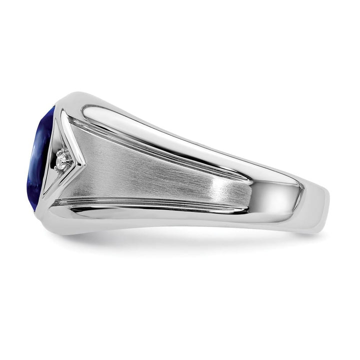 14k White Gold Oval Lab-Created Sapphire Diamond Men's Ring