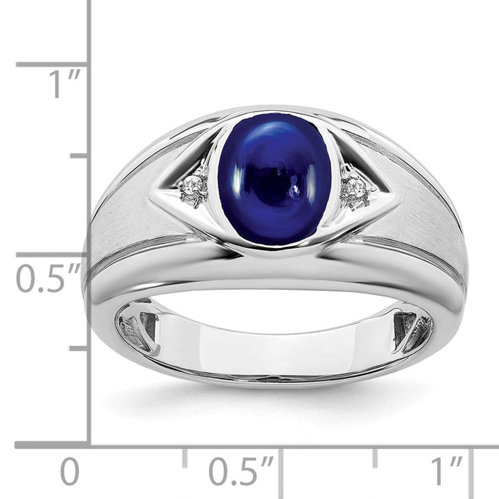 14k White Gold Oval Lab-Created Sapphire Diamond Men's Ring