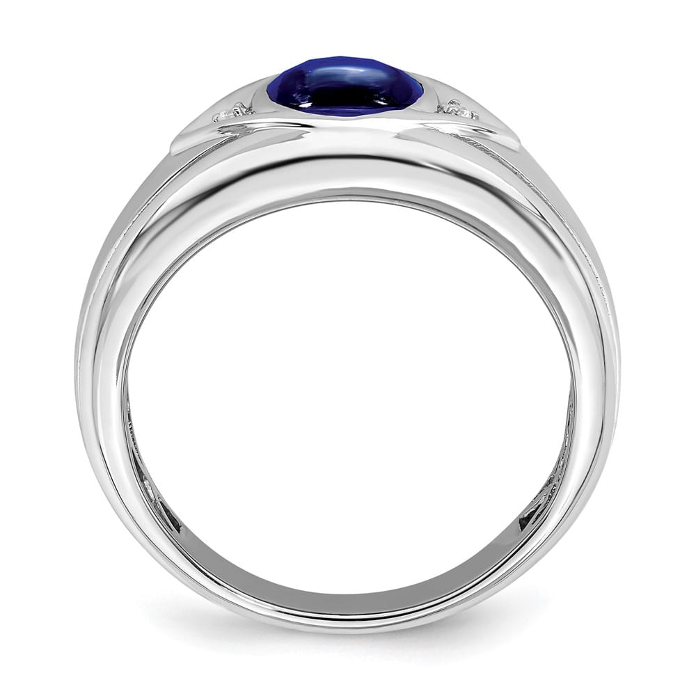 14k White Gold Oval Lab-Created Sapphire Diamond Men's Ring