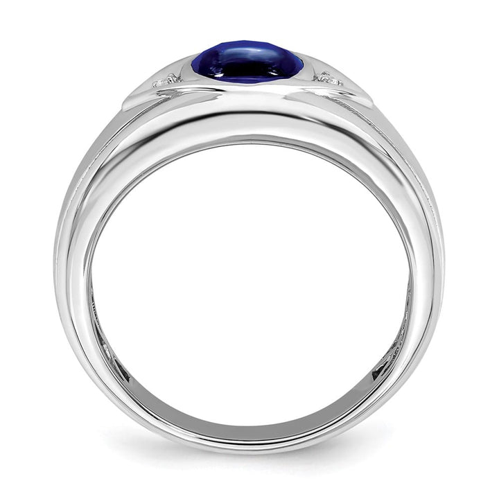 14k White Gold Oval Lab-Created Sapphire Diamond Men's Ring