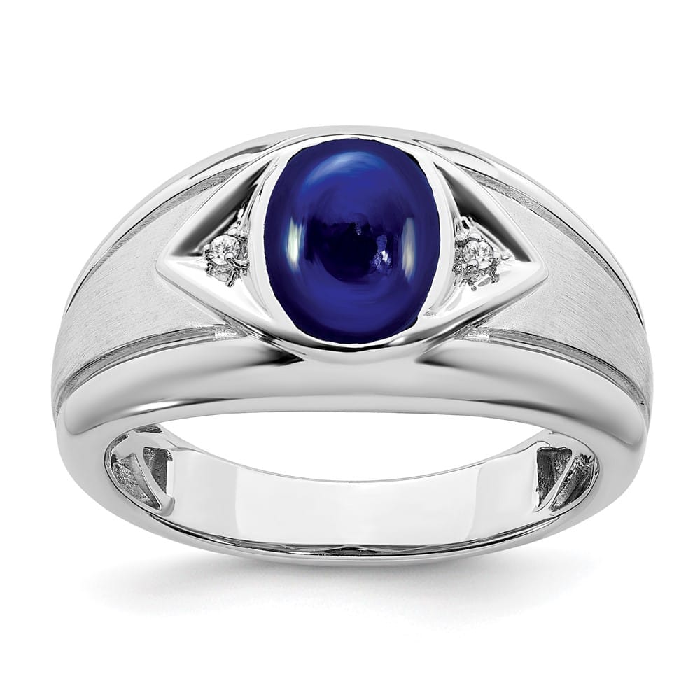 14k White Gold Oval Lab-Created Sapphire Diamond Men's Ring