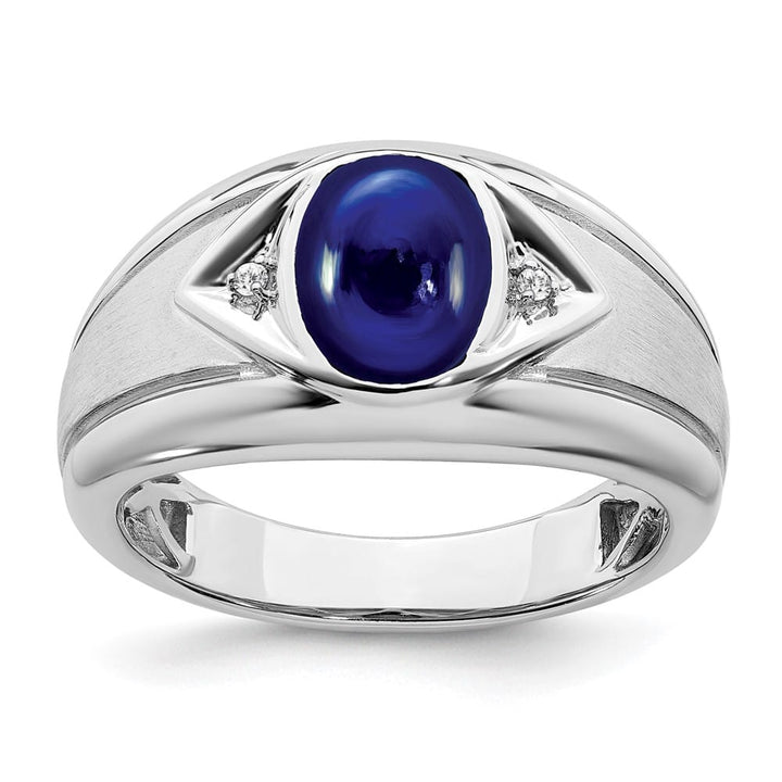 14k White Gold Oval Lab-Created Sapphire Diamond Men's Ring