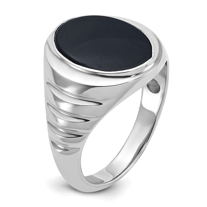14k White Gold Oval Onyx Men's Ring