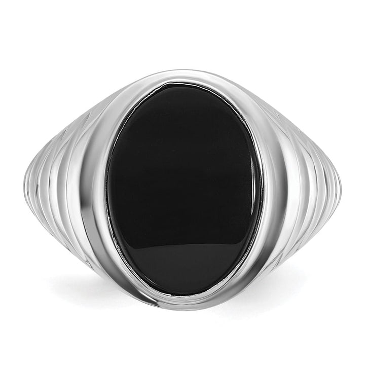 14k White Gold Oval Onyx Men's Ring