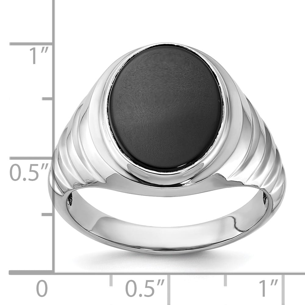 14k White Gold Oval Onyx Men's Ring