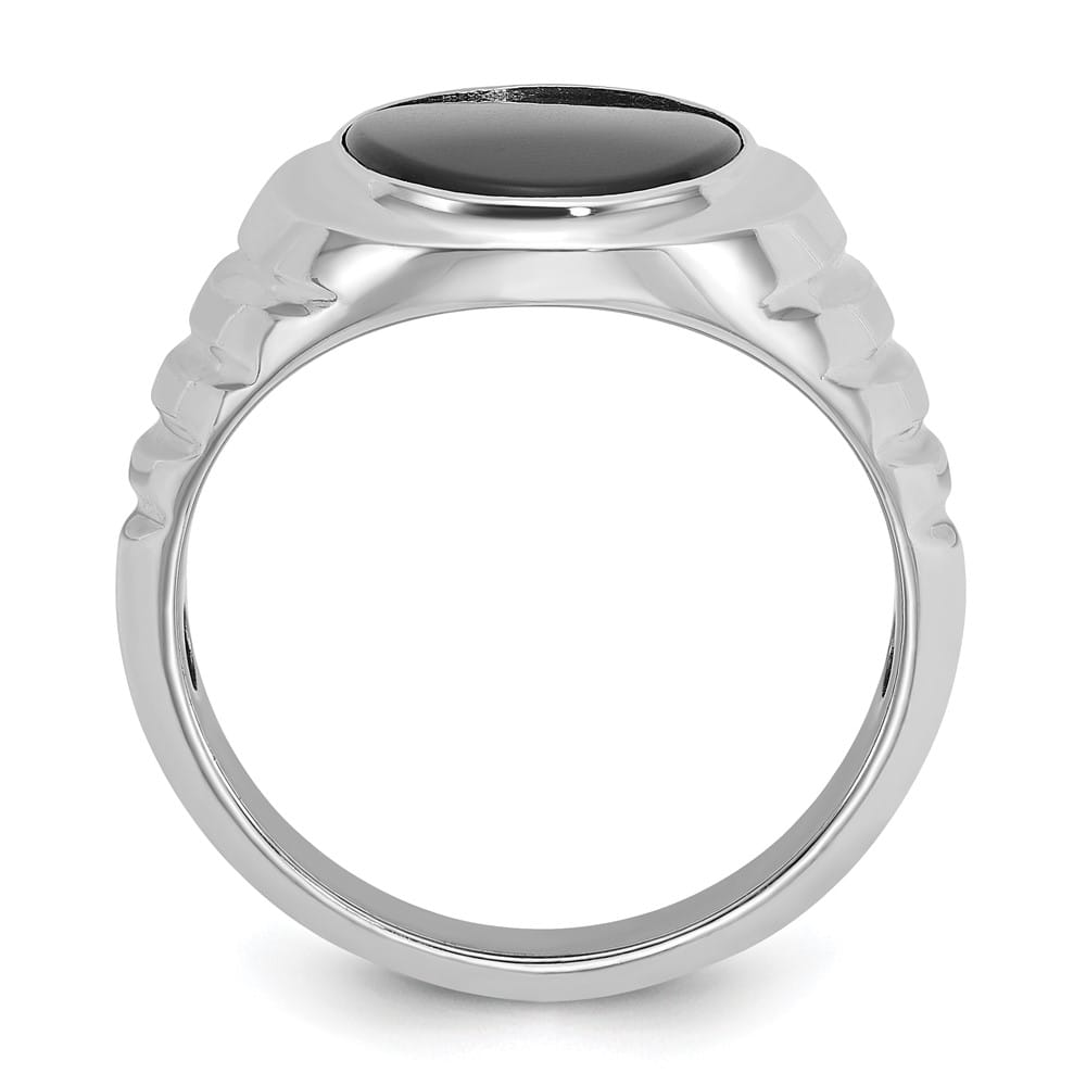 14k White Gold Oval Onyx Men's Ring