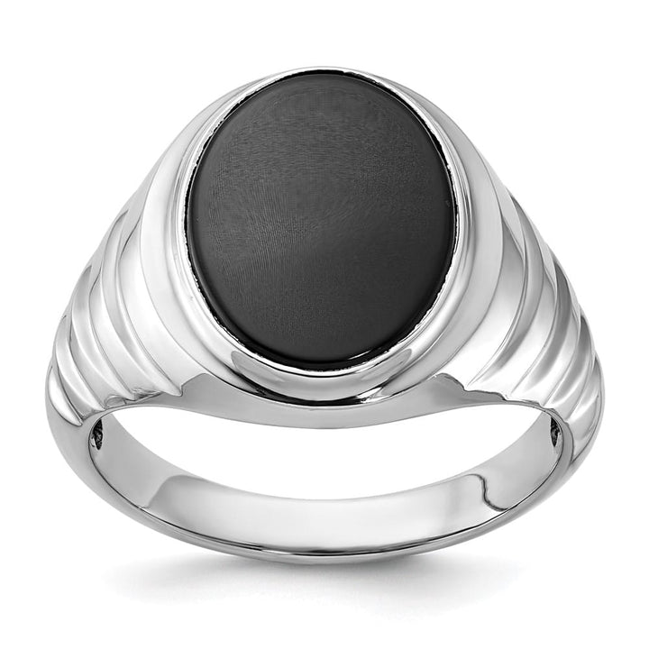 14k White Gold Oval Onyx Men's Ring