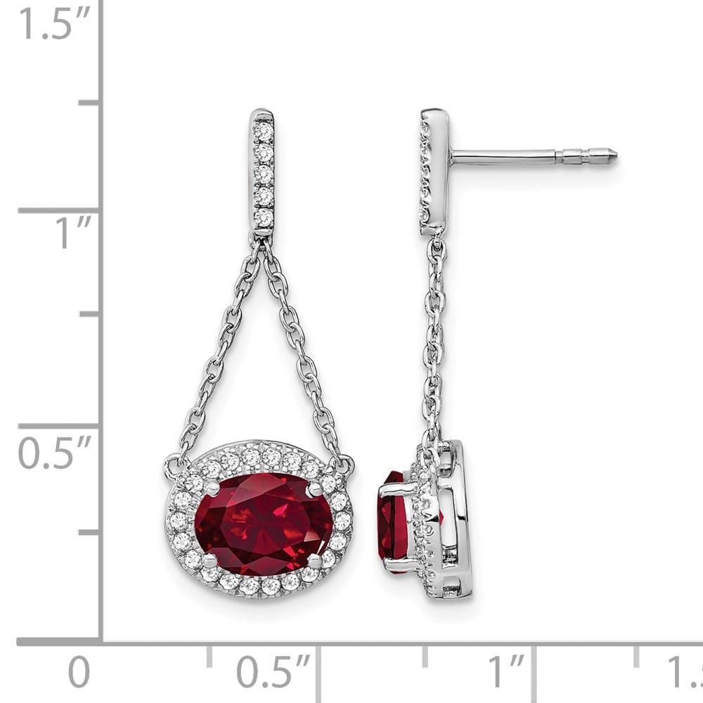 14K White Gold Oval Ruby and Diamond Chain Dangle Post Earrings, view 4 of 4