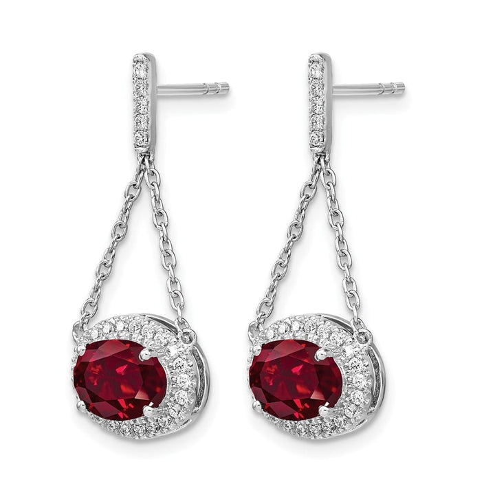 14K White Gold Oval Ruby and Diamond Chain Dangle Post Earrings, view 2 of 4