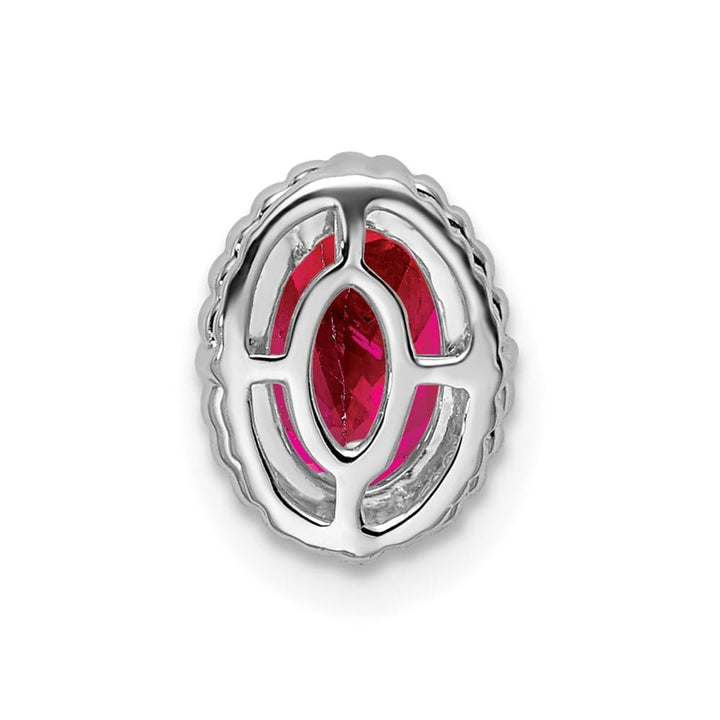 14K White Gold Oval Ruby Beaded Edge Chain Slide