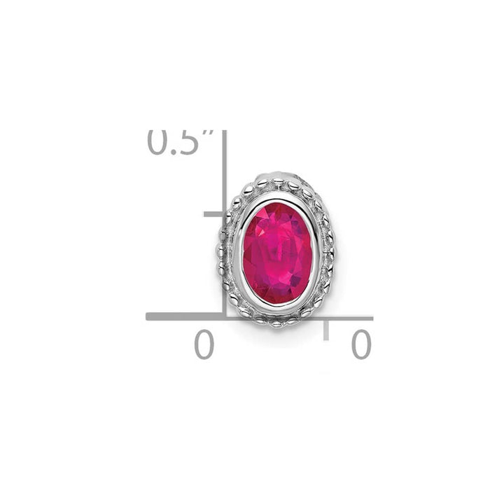 14K White Gold Oval Ruby Beaded Edge Chain Slide